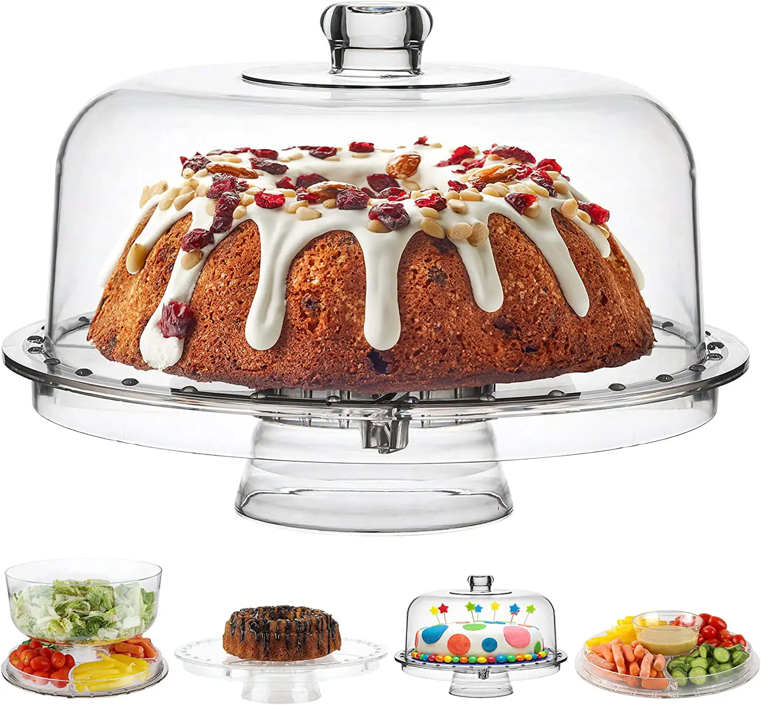 Cake Stand with Dome Cover (6 in 1) Multi-Functional Serving Platter and Cake Plate - Use as Cake Holder, Salad Bowl, Platter, P
Cake Stand with Dome Cover (6 in 1) Multi-Functional Serving Platter and Cake Plate - Use as Cake Holder, Salad Bowl, Platter, P