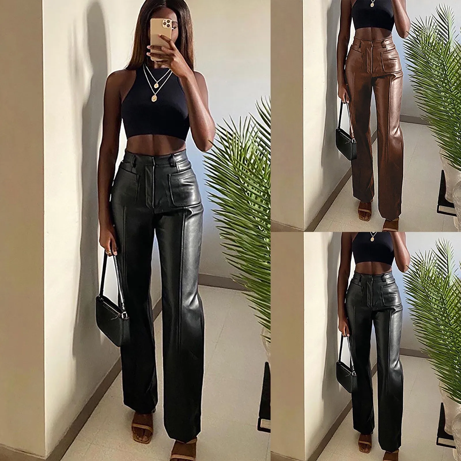 Women's Solid Color Fashion Trouser Pant Two-pocket Sexy Slim Straight Leather Pants Elegant Sweat Jackets for Women
Women's Solid Color Fashion Trouser Pant Two-pocket Sexy Slim Straight Leather Pants Elegant Sweat Jackets for Women