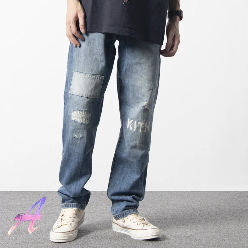 KITH Pants High Street Washed Straight Jeans Fashion Ripped Patch Panel Embroidered Logo Trousers for Men
KITH Pants High Street Washed Straight Jeans Fashion Ripped Patch Panel Embroidered Logo Trousers for Men