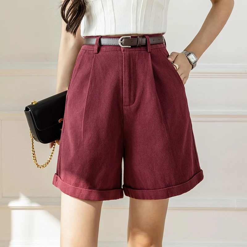 

QOERLIN Women Belted Cargo Shorts Summer Bermuda Pocket Wide Leg High Waist A-Line Loose Casual Rolled Shorts Femme Fashion S-XL