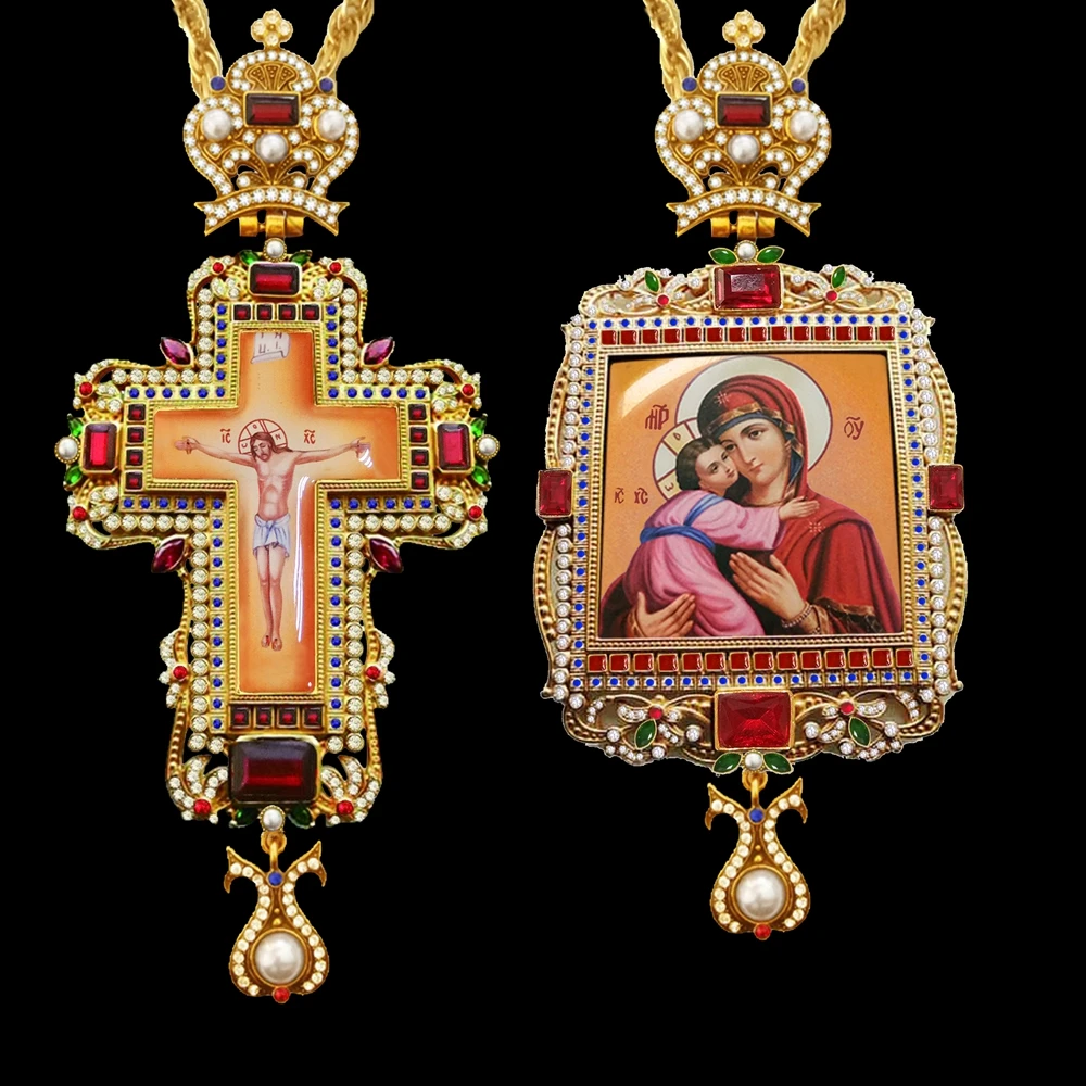 

Orthodox Church Jewelry Cross Necklace Jesus Virgin Mary Long Chain High Quality Religious Necklace Christian Gift for Priest