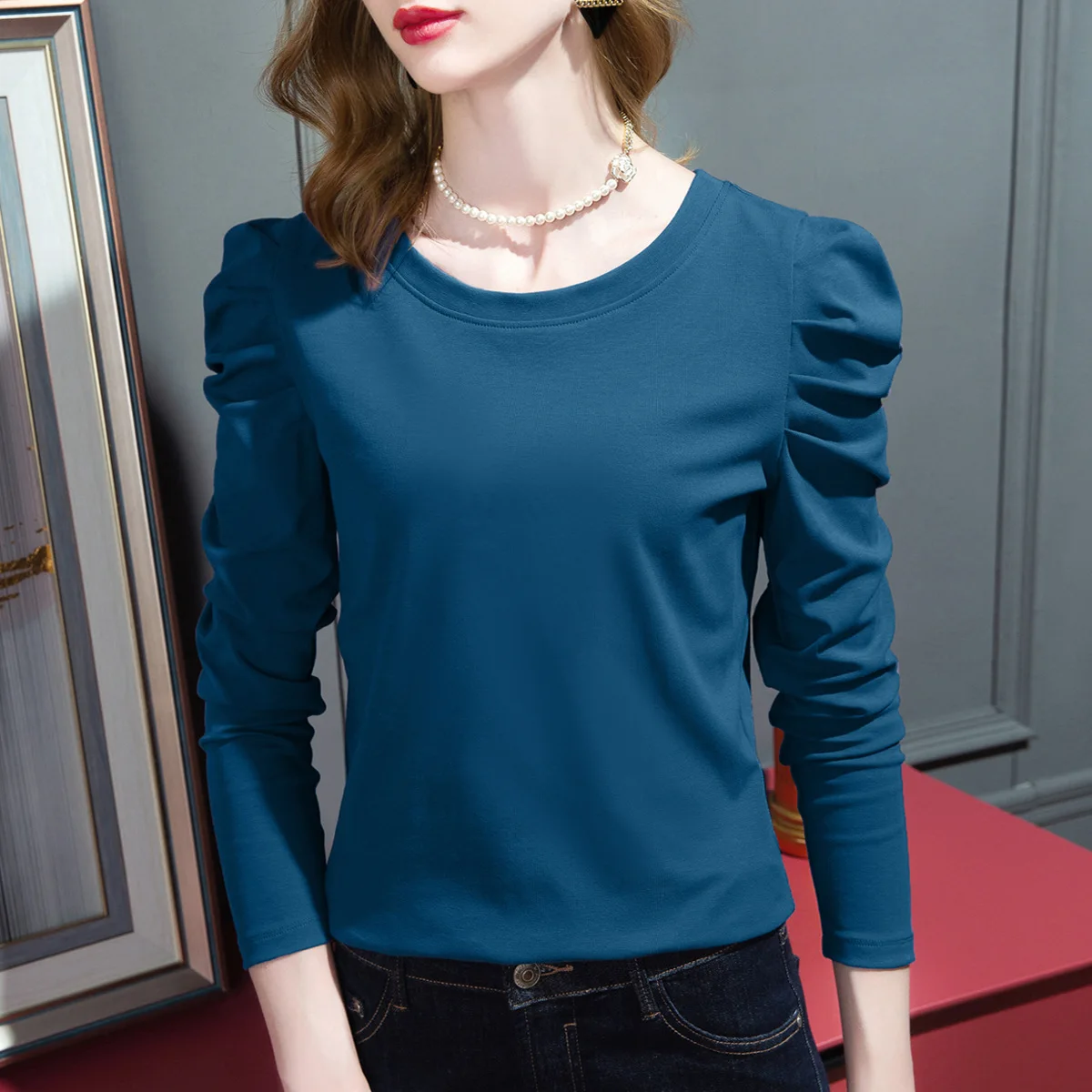 Long-sleeved T-shirt Women's 2022 Spring New Solid Color Xinjiang Cotton T-shirt Pleated Puff Sleeve Top Woman Tshirts
Long-sleeved T-shirt Women's 2022 Spring New Solid Color Xinjiang Cotton T-shirt Pleated Puff Sleeve Top Woman Tshirts