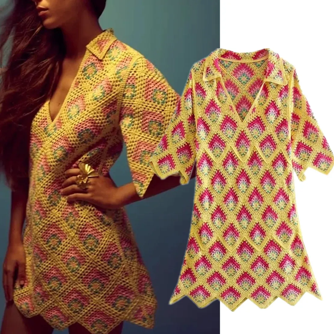 Jenny&Dave 2022 Bohemian Style Vintage Flare Sleeve Sexy Geometry Crochet Hook Fashion Dress Women
Jenny&Dave 2022 Bohemian Style Vintage Flare Sleeve Sexy Geometry Crochet Hook Fashion Dress Women