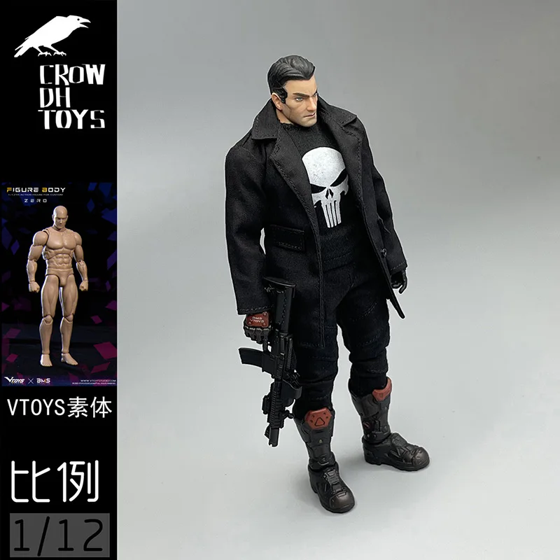 

In Stock 1/12 Scale Male Soldier Cool Fashion Black Trench Coat Clothes Model Accessories Fit 6 inches Action VTOYS Muscle Body