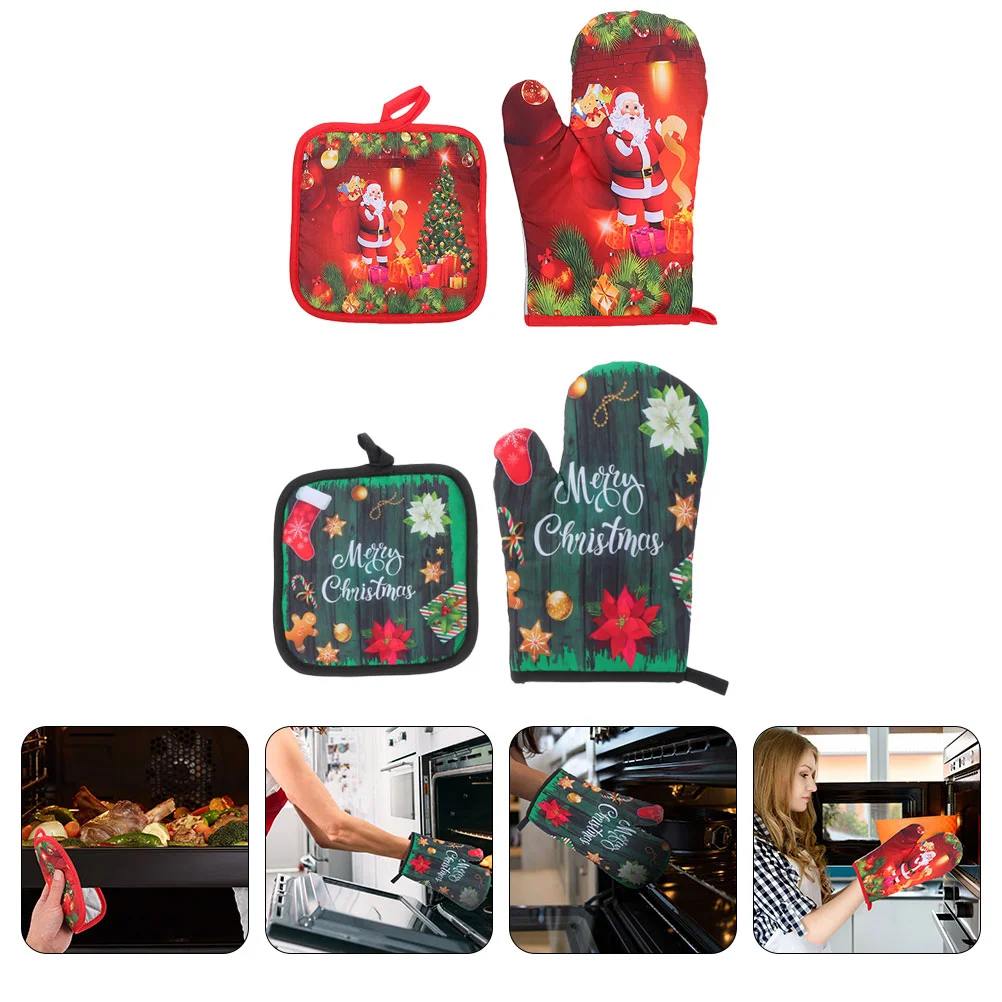 2 sets of Xmas Decorative Kitchen Oven Glove Heat Resistance Oven Mitt with Pot Mat
2 sets of Xmas Decorative Kitchen Oven Glove Heat Resistance Oven Mitt with Pot Mat