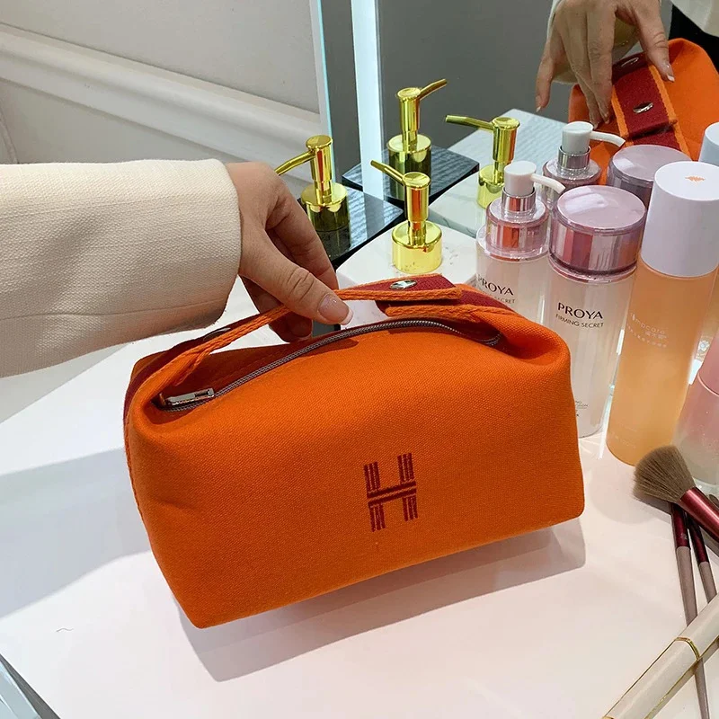 

Handbags 2023 Women Portable Canvas Toiletry Bag Females Casual Cosmetic Bag Bento Box Storage Bags Light Zier Open Classic