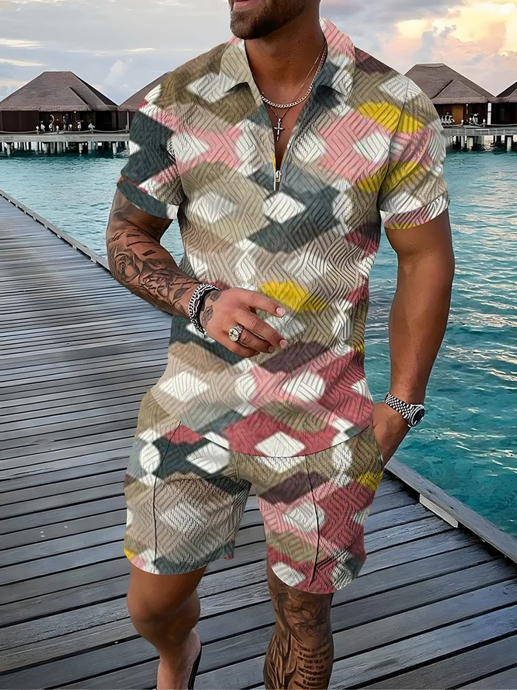 Summer Two Piece Set Men Casual Short Sleeve Zipper Lapel Tees & Mid Waist Shorts Suits Outfit Men 2022 Fashion Print Tracksuit
Summer Two Piece Set Men Casual Short Sleeve Zipper Lapel Tees & Mid Waist Shorts Suits Outfit Men 2022 Fashion Print Tracksuit