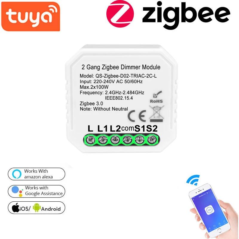 

Zigbee Dimmer Module 2.4ghz Remote Control Portable Gateway Hub Required 2 Gang Dimmer Switch Module Wifi Dimmer Switch