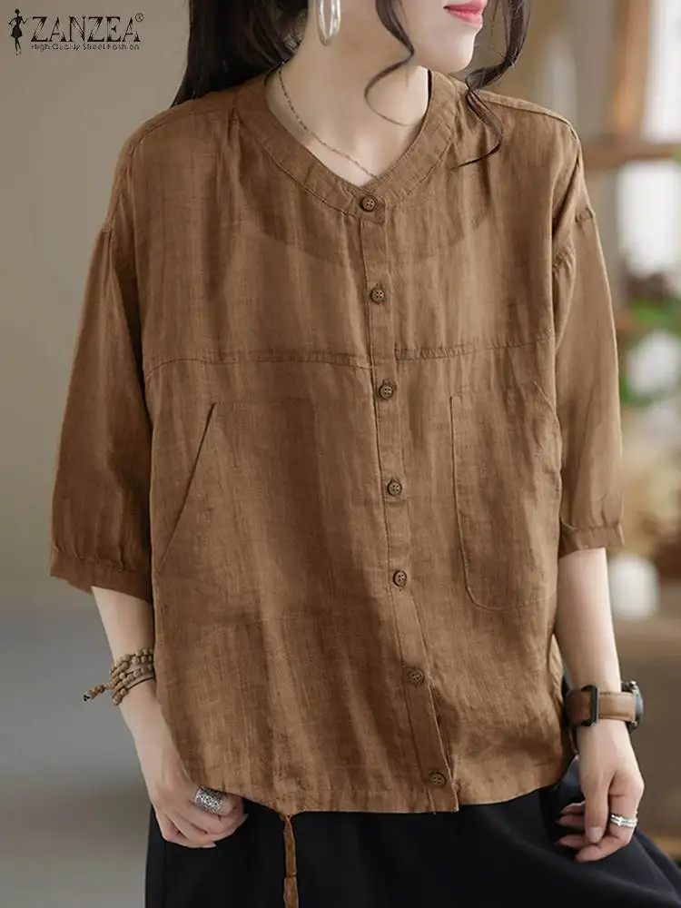 2023 ZANZEA Summer Vintage Blouse Women O Neck 3/4 Sleeve Loose Casual Shirt Oversize Solid Tunic Tops Buttons Blusas Chemise
2023 ZANZEA Summer Vintage Blouse Women O Neck 3/4 Sleeve Loose Casual Shirt Oversize Solid Tunic Tops Buttons Blusas Chemise
