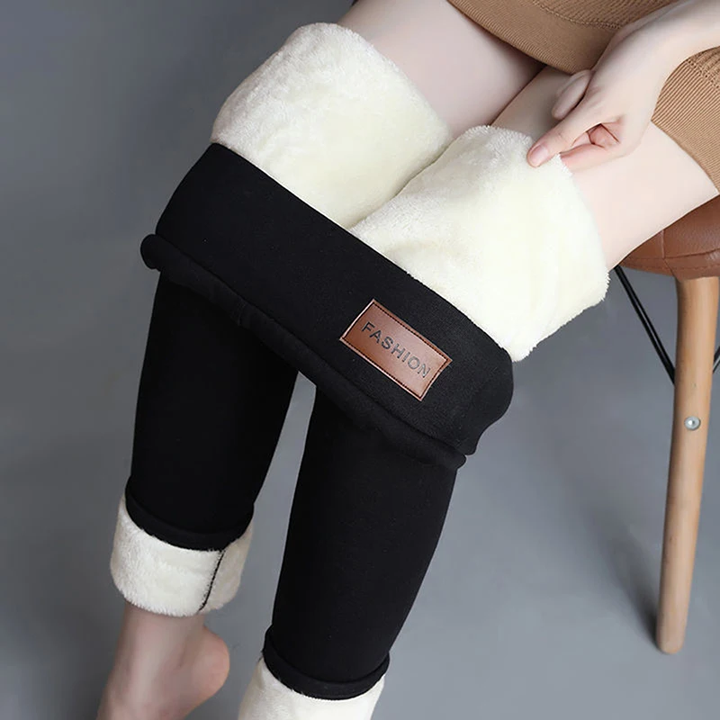 

Women's Winter Warm Leggings Super-thick High Stretch Lamb Cashmere Leggins High Waist Skinny Trousers Free Size Solid Color