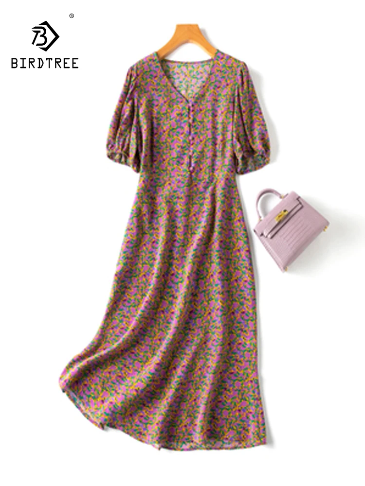 Birdtree Women Dress 100% Mulberry Silk French Purple Floral Printed V Neck Puff Sleeve Long Fishtail Midi Dress M-XL D37262QC
Birdtree Women Dress 100% Mulberry Silk French Purple Floral Printed V Neck Puff Sleeve Long Fishtail Midi Dress M-XL D37262QC