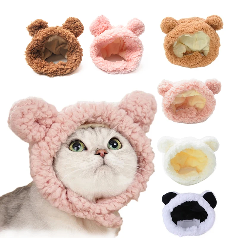 

Cute Plush Bear Cat Cap Birthday Dress Up Dog Headgear Funny Rabbit Ears Puppy Hat Pets Photo Props Headwear Kitten Headdress
