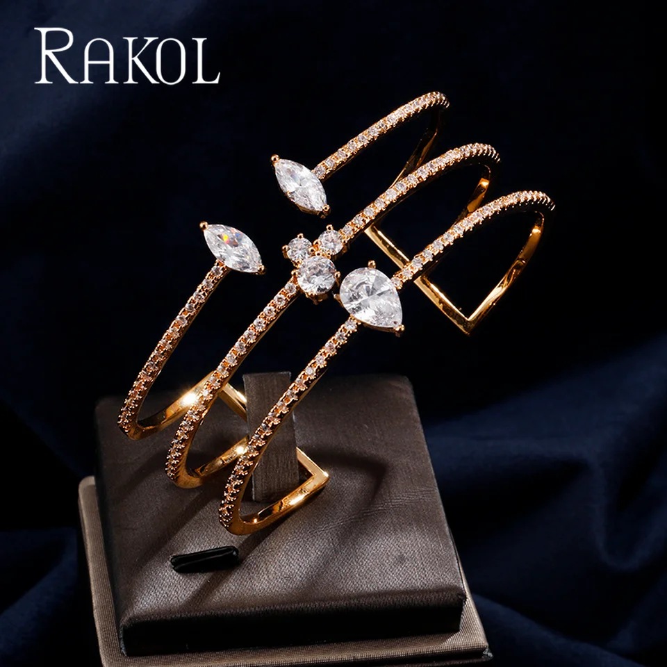 RAKOL Triple Layer Pave Zircon Open Cuff Bangles Luxury Cubic Zirconia Wedding Bracelets for Women Party Dress Accessories
RAKOL Triple Layer Pave Zircon Open Cuff Bangles Luxury Cubic Zirconia Wedding Bracelets for Women Party Dress Accessories