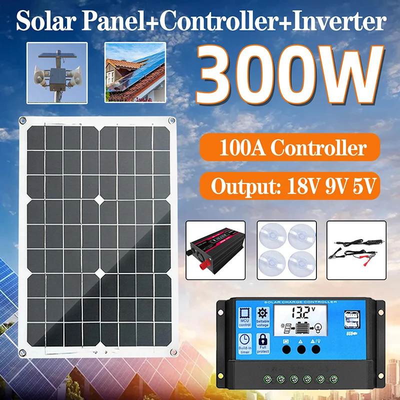 300W Solar Panel with 30A Controller 12V-220V Inverter Kit Solar Panel Battery Charger High Efficiency for Camping Phone
300W Solar Panel with 30A Controller 12V-220V Inverter Kit Solar Panel Battery Charger High Efficiency for Camping Phone