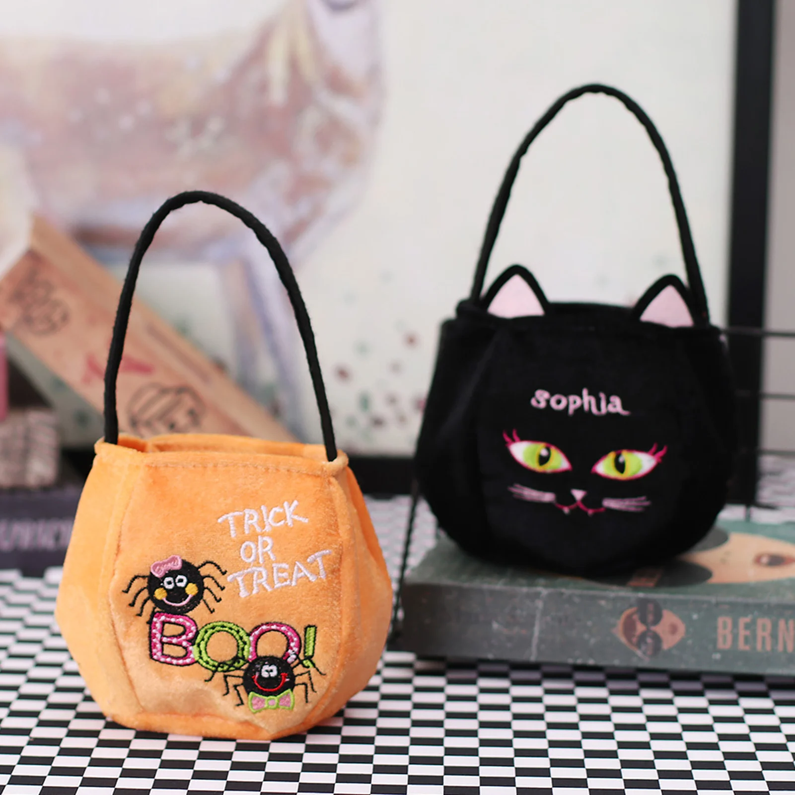 

Halloween Treat Or Trick Candy Tote Bags Pumpkin Candy Bags Reusable Velvet Baskets For Kid Halloween Parties Favor Gift Basket