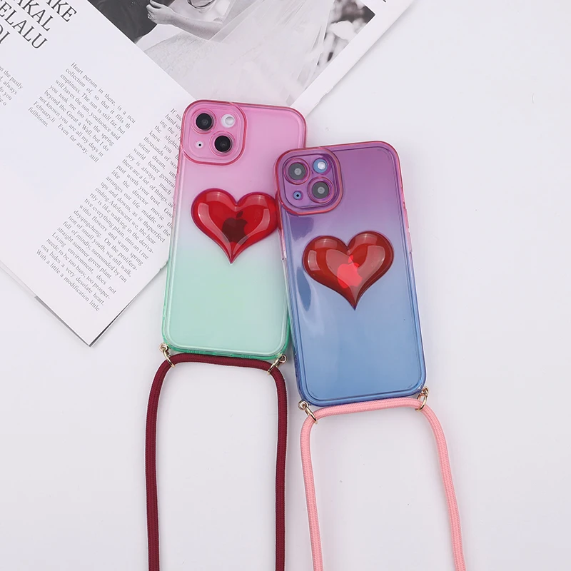 Gradient Rainbow 3D Heart Love Lanyard Phone Case With Strap For iPhone 11 12 13Pro Max Cord Chain Necklace Silicone Phone Cover
Gradient Rainbow 3D Heart Love Lanyard Phone Case With Strap For iPhone 11 12 13Pro Max Cord Chain Necklace Silicone Phone Cover
