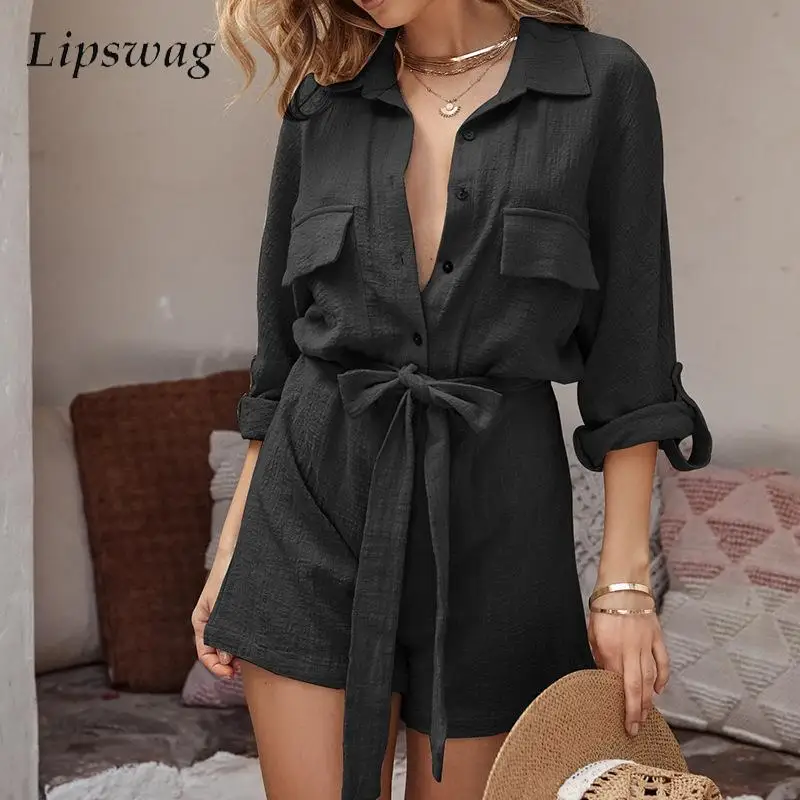 Office Lady Long Sleeve Waisted Lace Up Short Jumpsuit Summer Solid Shorts Playsuit Elegant Lapel Single-breasted Shirt Jumpsuit
Office Lady Long Sleeve Waisted Lace Up Short Jumpsuit Summer Solid Shorts Playsuit Elegant Lapel Single-breasted Shirt Jumpsuit