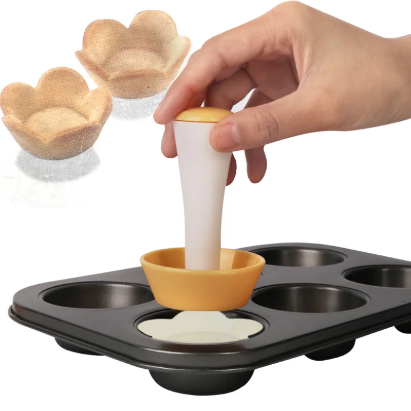 

Kitchen Pastry Dough Tamper Kit Flower Round Cookie Cutter Set Cupcake Muffin Tart Shells Mold Round/Phyllo Tartlet Shell Maker