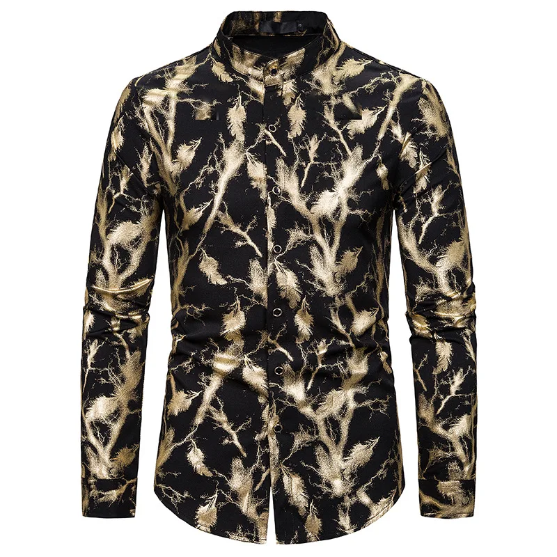 Gold Feather Bronzing Print Shirt Men 2022 New Mandarin Collar Long Sleeve Dress Shirt Mens Nightclub Party Prom Shirts Camisas
Gold Feather Bronzing Print Shirt Men 2022 New Mandarin Collar Long Sleeve Dress Shirt Mens Nightclub Party Prom Shirts Camisas