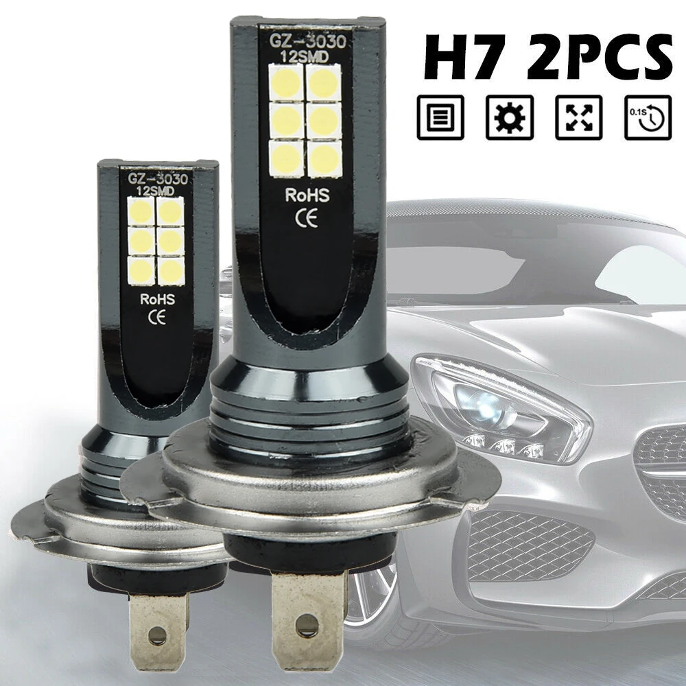 

2pcs Car LED Headlights H7 100W Fog Bulbs Kit 6000K HID Canbus Error Free 12 SMD 3030 LED Super Bright Headlamps