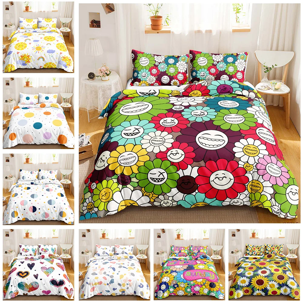 Flower Duvet Cover Set Multicolor Smiley Sun Flower Bedding Set Spring Breath Flower Theme Quilt Cover Double Queen King size
Flower Duvet Cover Set Multicolor Smiley Sun Flower Bedding Set Spring Breath Flower Theme Quilt Cover Double Queen King size