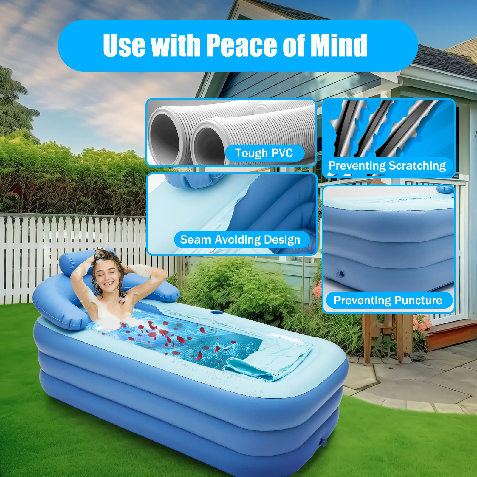 

PVC Portable Inflatable Bathtub Folding Adult Warm Spa Sauna Blow Up Pool Tub Travel Indoor Outdoor with Cover