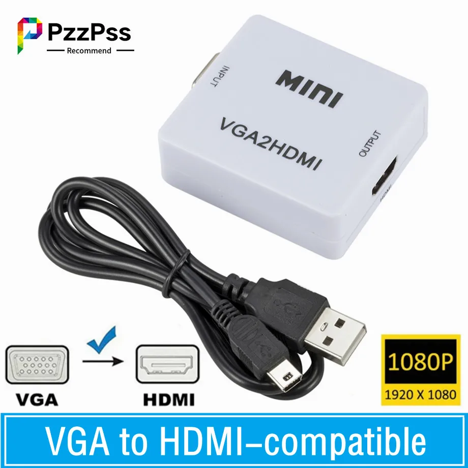 PzzPss портативный мини-преобразователь VGA в HDMI VGA2HDMI видеобокс аудио адаптер 1080P для