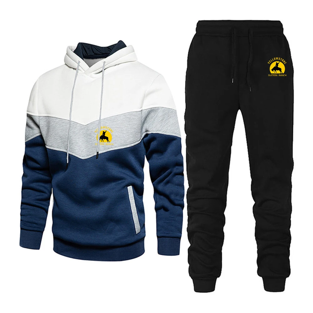Movie Yellowstone Dutton Ranch Men's New Long Sleeves Three Color Splicing Sportswear Hoodie Top + Sweatpant Two Piece Suit
Movie Yellowstone Dutton Ranch Men's New Long Sleeves Three Color Splicing Sportswear Hoodie Top + Sweatpant Two Piece Suit