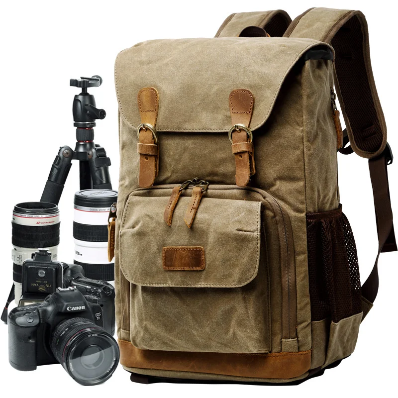 

New SLR Camera Backpack Bag Waterproof Canvas&Leather Retro Camera Bag NATIONAL GEOGRAPHIC Camera Backpack Travel Camera Bag