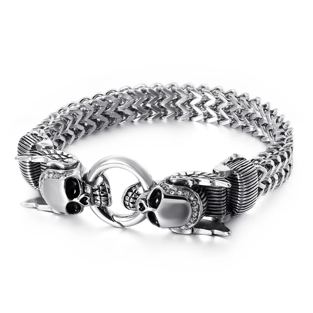 Hiphop Stainless Steel Mesh Biker Chain Bracelets For Men Punk Rock Skull Charm Bracelet Gothic Halloween Jewelry Accessories 
Hiphop Stainless Steel Mesh Biker Chain Bracelets For Men Punk Rock Skull Charm Bracelet Gothic Halloween Jewelry Accessories