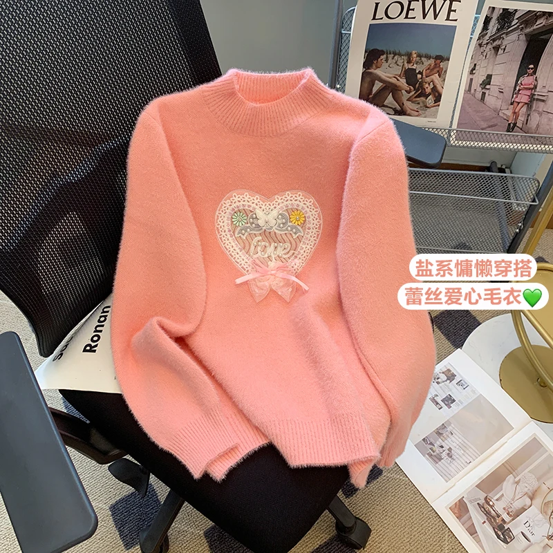 Korean Style Mink Plush Thickened Knit Sweater Women's Autumn and Winter Half High Collar Soft Glutinous Embroidery Top
Korean Style Mink Plush Thickened Knit Sweater Women's Autumn and Winter Half High Collar Soft Glutinous Embroidery Top