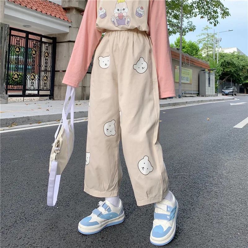 Women Kawaii Cute Bear Trousers Pants Japanese Basis Wild Pantalon Elastic Waist Casual High Waist Loose Harajuku Pant Fashion
Women Kawaii Cute Bear Trousers Pants Japanese Basis Wild Pantalon Elastic Waist Casual High Waist Loose Harajuku Pant Fashion