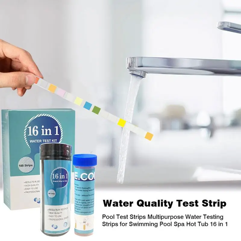 Water Test Strip 100pcs Testing Kits Contain PH Hardness Iron E. Coli 16 Items Test Strips For Aquarium Pool Nitrate Test
Water Test Strip 100pcs Testing Kits Contain PH Hardness Iron E. Coli 16 Items Test Strips For Aquarium Pool Nitrate Test