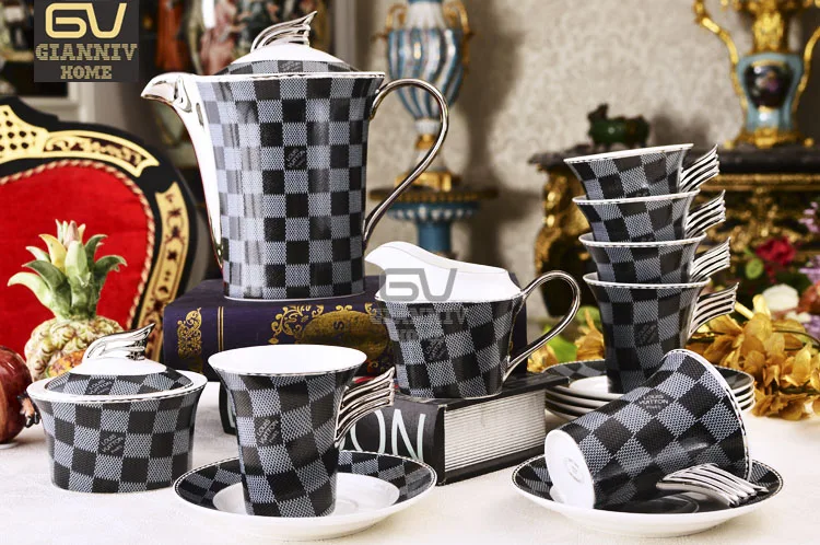 European tea set embossed chessboard checkered bone china coffee cup British afternoon tea 15 head coffee set
European tea set embossed chessboard checkered bone china coffee cup British afternoon tea 15 head coffee set