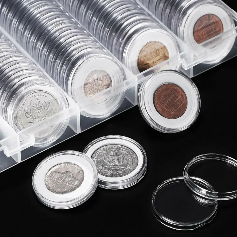 100Pcs 17/20/25/27/30/Mm Coin Storage Cases Holder Clear Plastic Round Box For Tokens Badges Home Storage Boxes
100Pcs 17/20/25/27/30/Mm Coin Storage Cases Holder Clear Plastic Round Box For Tokens Badges Home Storage Boxes