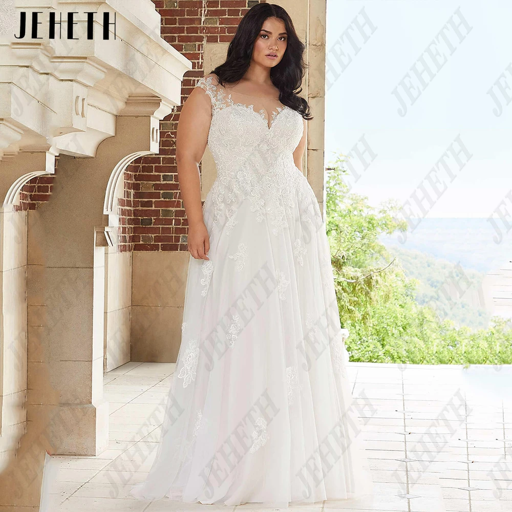 JEHETH Elegant Wedding Dresses Plus Size Cap Sleeves Backless Bride Gowns Lace Applique A-Line Sweep Train vestidos de novia
JEHETH Elegant Wedding Dresses Plus Size Cap Sleeves Backless Bride Gowns Lace Applique A-Line Sweep Train vestidos de novia