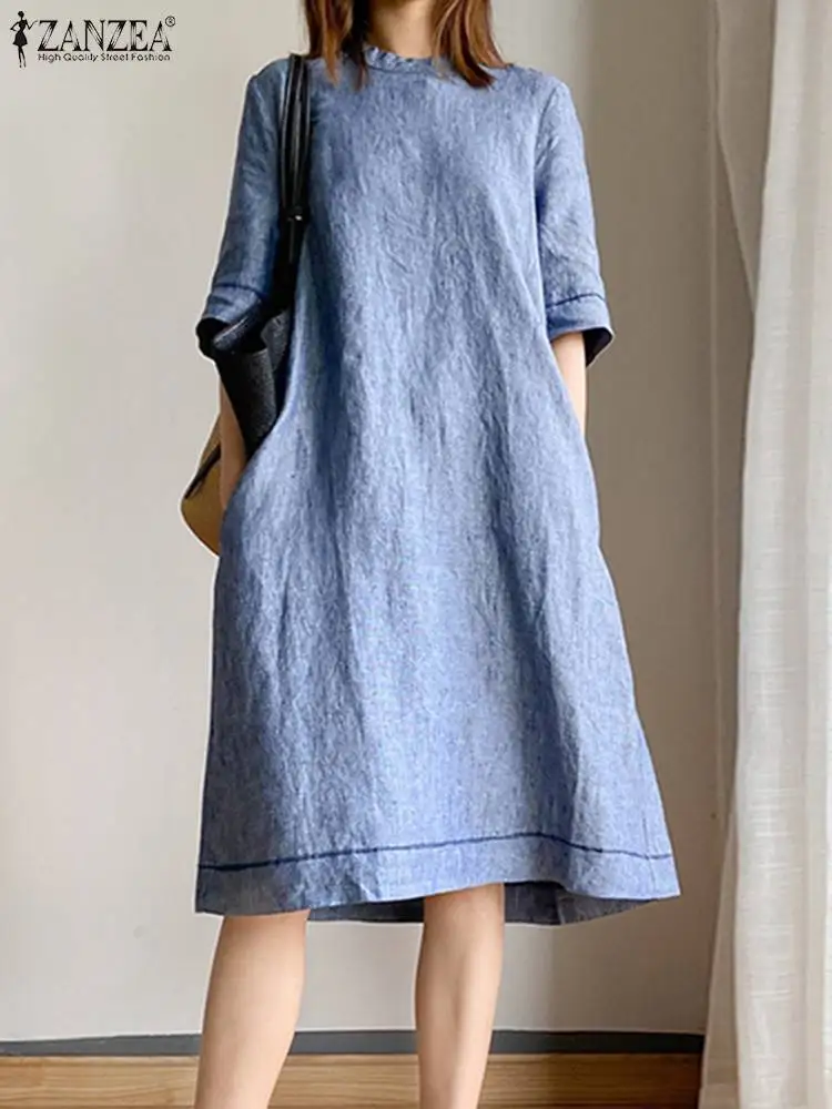 Casual Loose Holiday ZANZEA Women Summer Knee Length Dresses Solid Round Neck Short Sleeve Sundress Oversized 2023 Robe Femme
Casual Loose Holiday ZANZEA Women Summer Knee Length Dresses Solid Round Neck Short Sleeve Sundress Oversized 2023 Robe Femme