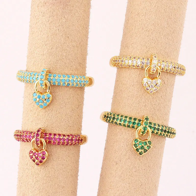European And American Simple Inlaid Colorful Rhinestone Love Shaped Ring Luxury Romantic Couple Copper Finger Jewelry Gifts 
European And American Simple Inlaid Colorful Rhinestone Love Shaped Ring Luxury Romantic Couple Copper Finger Jewelry Gifts
