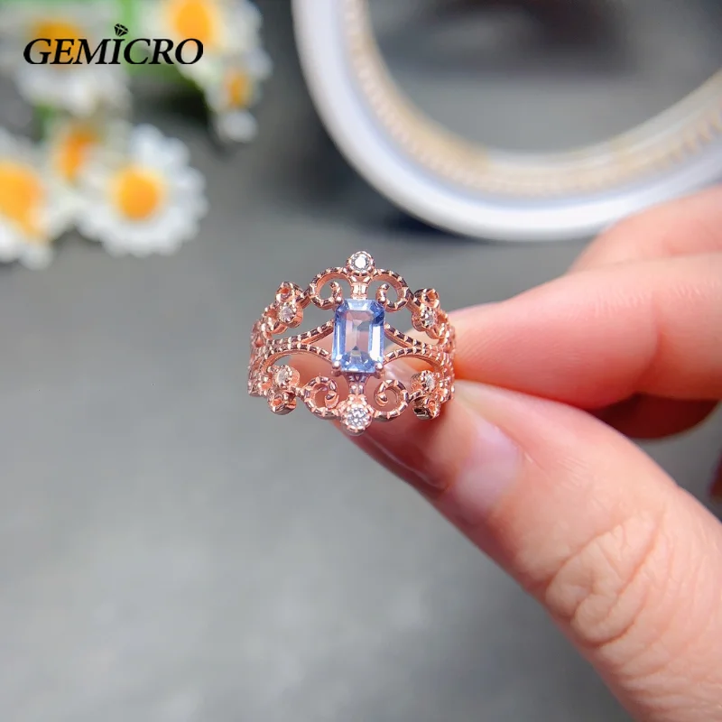 Gemicro Natural Sapphire Sterling 925 Silver Ring, 4*6mm Rectangle Unique Design Luxury Jewelry for Women Wedding Engagement 
Gemicro Natural Sapphire Sterling 925 Silver Ring, 4*6mm Rectangle Unique Design Luxury Jewelry for Women Wedding Engagement