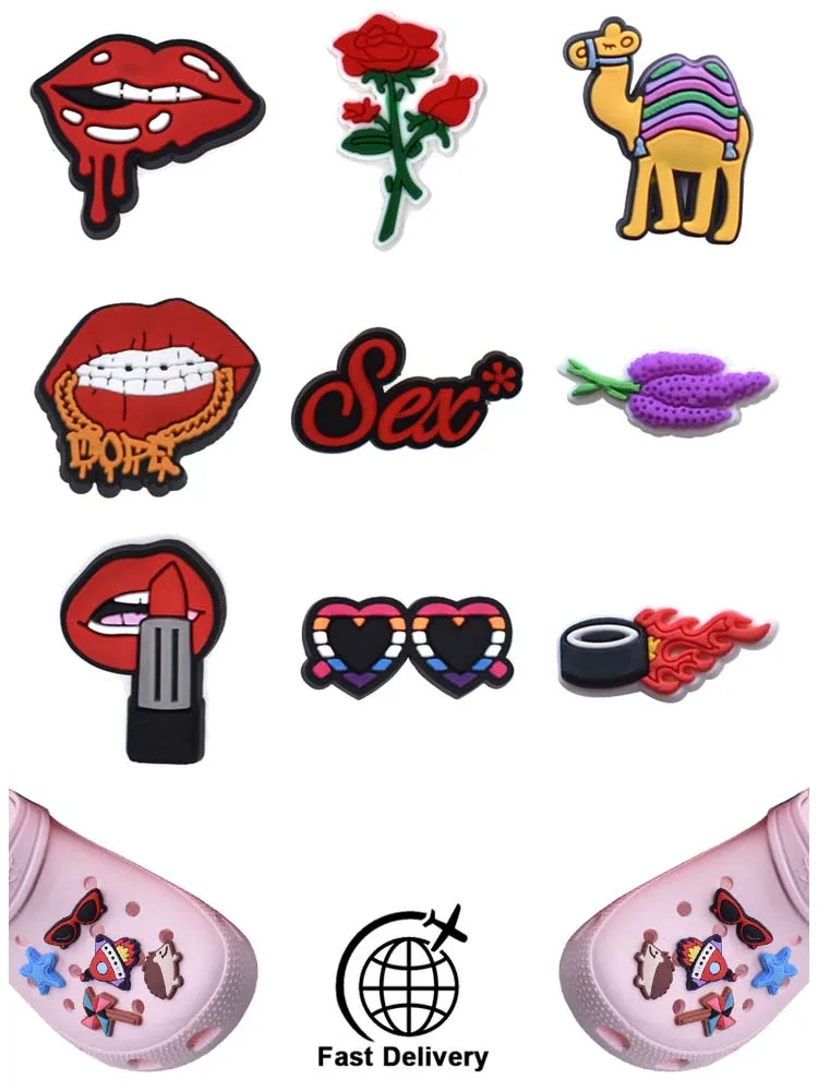 

1Pcs PVC Red Lips for Croc Charm DIY Shoes Accessories Badge Women Clogs Buckle Kids Pins Decoration Jeans X-mas Gift Wholesale