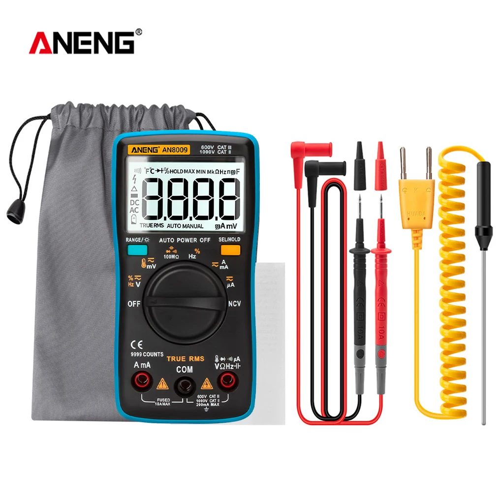 ANENG AN8009 Автоматический диапазон подсветки ЖК-мультиметр тестер Вольтметр Амперметр Портативный профессиональный ручной детектор
ANENG AN8009 Автоматический диапазон подсветки ЖК-мультиметр тестер Вольтметр Амперметр Портативный профессиональный ручной детектор