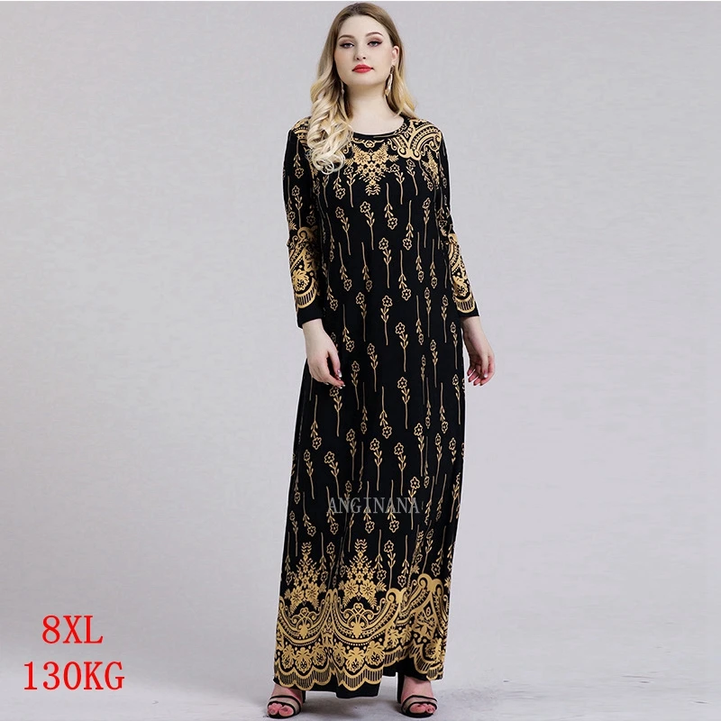 Plus size 8xl 130kg women's large dress 5XL 6xl 7XL summer round neck long sleeve printed loose oversized black Long skirts
Plus size 8xl 130kg women's large dress 5XL 6xl 7XL summer round neck long sleeve printed loose oversized black Long skirts