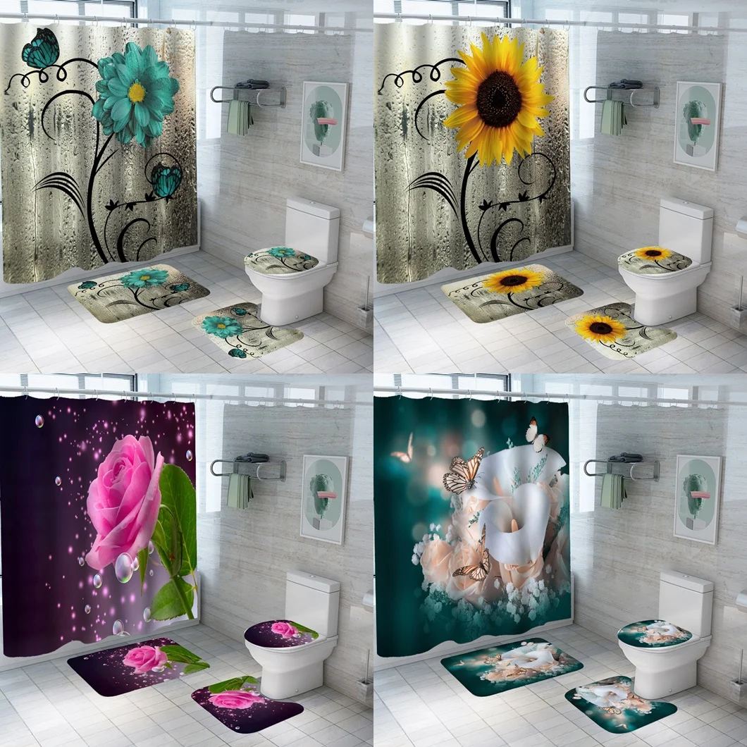 Flower Butterfly Shower Curtain Set Sunflower Daisy Rose Water Droplets Bathroom Curtains Non-Slip Bath Mat Rug Lid Toilet Cover
Flower Butterfly Shower Curtain Set Sunflower Daisy Rose Water Droplets Bathroom Curtains Non-Slip Bath Mat Rug Lid Toilet Cover
