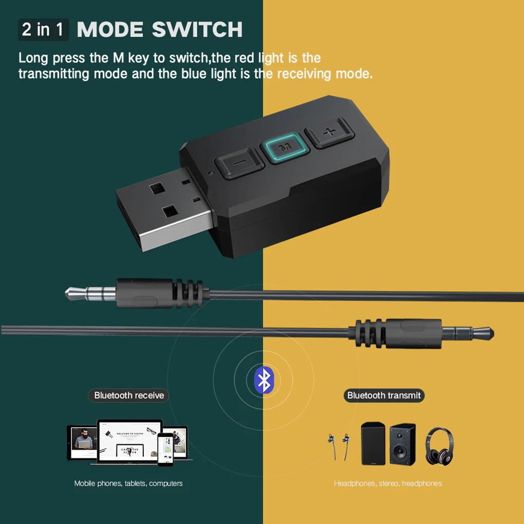 New 2 In 1 Wireless Audio Transmitter Receiver Adapter with 3.5mm Cable for Car TV Earphone Speaker Aux Bluetooth-Compatible 5.0
New 2 In 1 Wireless Audio Transmitter Receiver Adapter with 3.5mm Cable for Car TV Earphone Speaker Aux Bluetooth-Compatible 5.0