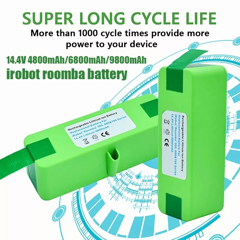 14.4v 4.8Ah/6.8Ah/9.8Ah/ Lithium Rechargeable Battery For iRobot Roomba 500 600 700 800 Series 560 620 650 700 770 780 880
14.4v 4.8Ah/6.8Ah/9.8Ah/ Lithium Rechargeable Battery For iRobot Roomba 500 600 700 800 Series 560 620 650 700 770 780 880