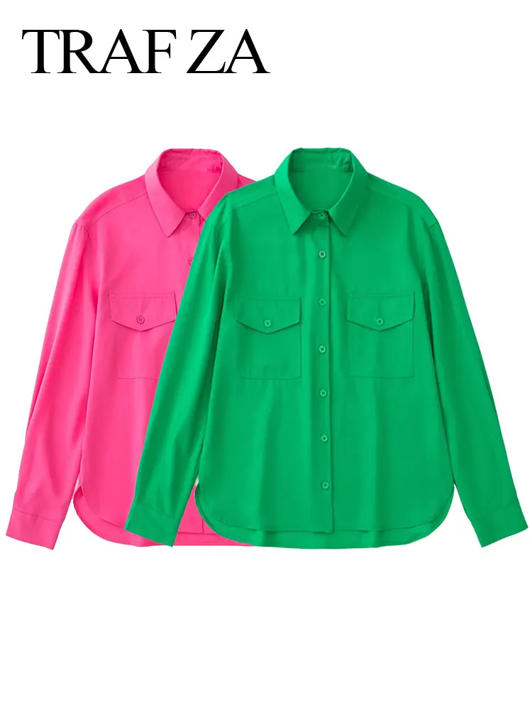 TRAF ZA Summer New Trend Casual Loose Comfortable Elegant Single Breasted Shirt Pink Green Solid Color Commuter Daily Blouse
TRAF ZA Summer New Trend Casual Loose Comfortable Elegant Single Breasted Shirt Pink Green Solid Color Commuter Daily Blouse