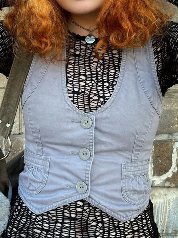 Женский винтажный топ на пуговицах, черный облегающий укороченный топ без рукавов, в готическом стиле, лето 2019 
Женский винтажный топ на пуговицах, черный облегающий укороченный топ без рукавов, в готическом стиле, лето 2019