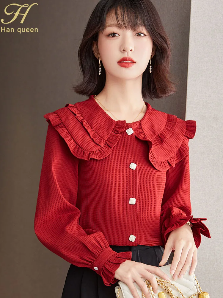 H Han Queen New 2023 Autumn Blouses Office Blusas Vintage Tops Simple Elegant Chiffon Blouse Women Lantern Sleeve Casual Shirts
H Han Queen New 2023 Autumn Blouses Office Blusas Vintage Tops Simple Elegant Chiffon Blouse Women Lantern Sleeve Casual Shirts