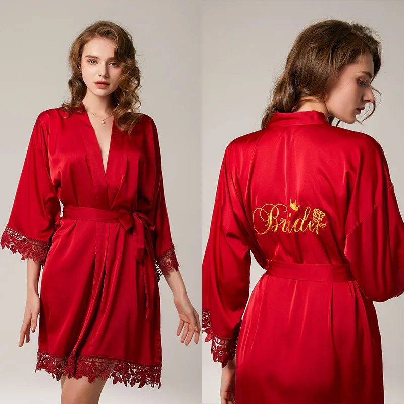 Lace Embroidery Letter Wedding Robe Gown for Women Bridal Bathrobe Sexy Satin Sleepwear Home Dress Bridesmaid Nightwear
Lace Embroidery Letter Wedding Robe Gown for Women Bridal Bathrobe Sexy Satin Sleepwear Home Dress Bridesmaid Nightwear