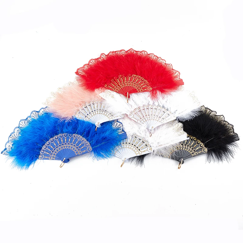 

Sweet Classical Folding Fan Ancient Style Dance Cheongsam Runway Court Fan Fairy Girl Feather Folding Fan